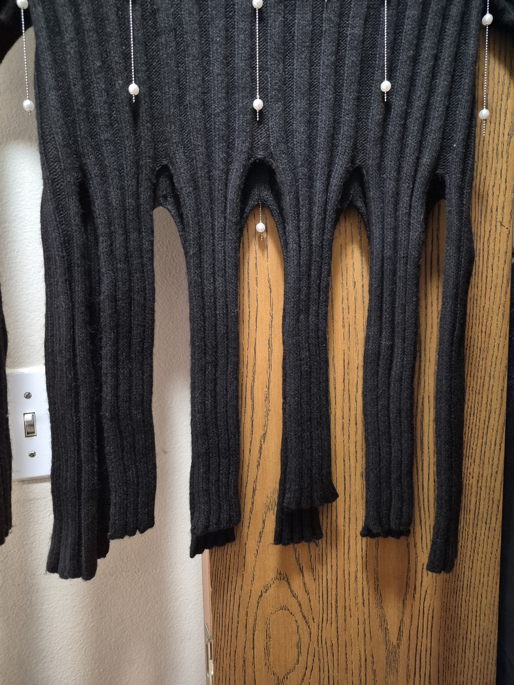 Zara Black Ribbed Pearl-Embellished Cutout Hem Sweater - Picture 5 of 8